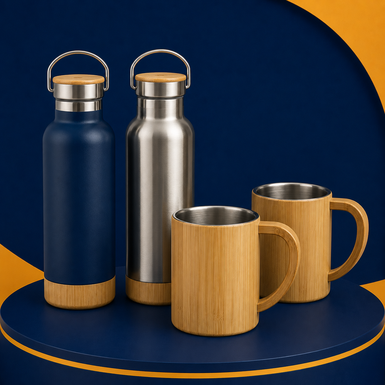 Stainless Steel Bottles & Bamboo Mugs